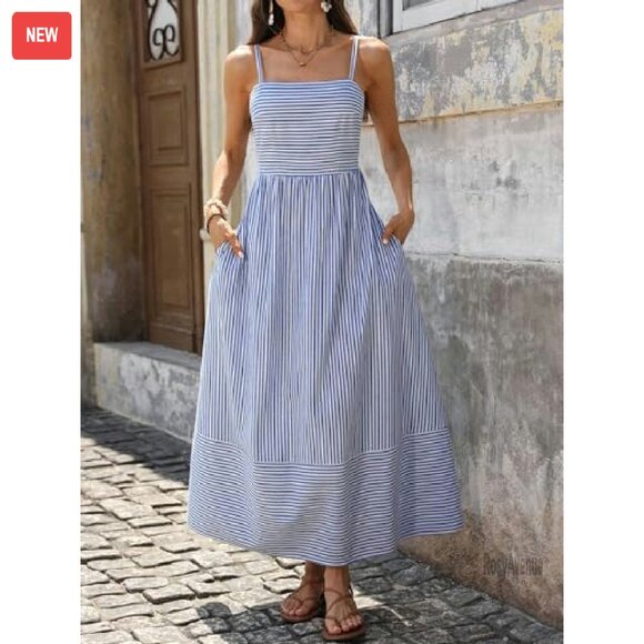 Maxi Dress Rayon Spaghetti Strap Smocked Back Flowy Summer Beach - Picture 5 of 8